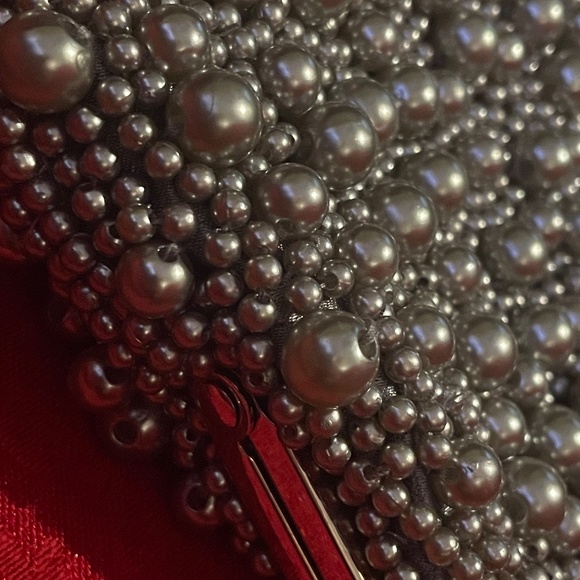 Gorgeous Silver Full Silver Beaded Mini Evening Bridal Handbag Purse - Picture 8 of 8